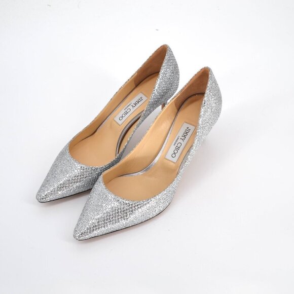 Jimmy Choo Romy Kitten Heel Pumps Pointed Toe Silver Metallic Women's 39.5 US 9 - Picture 6 of 13